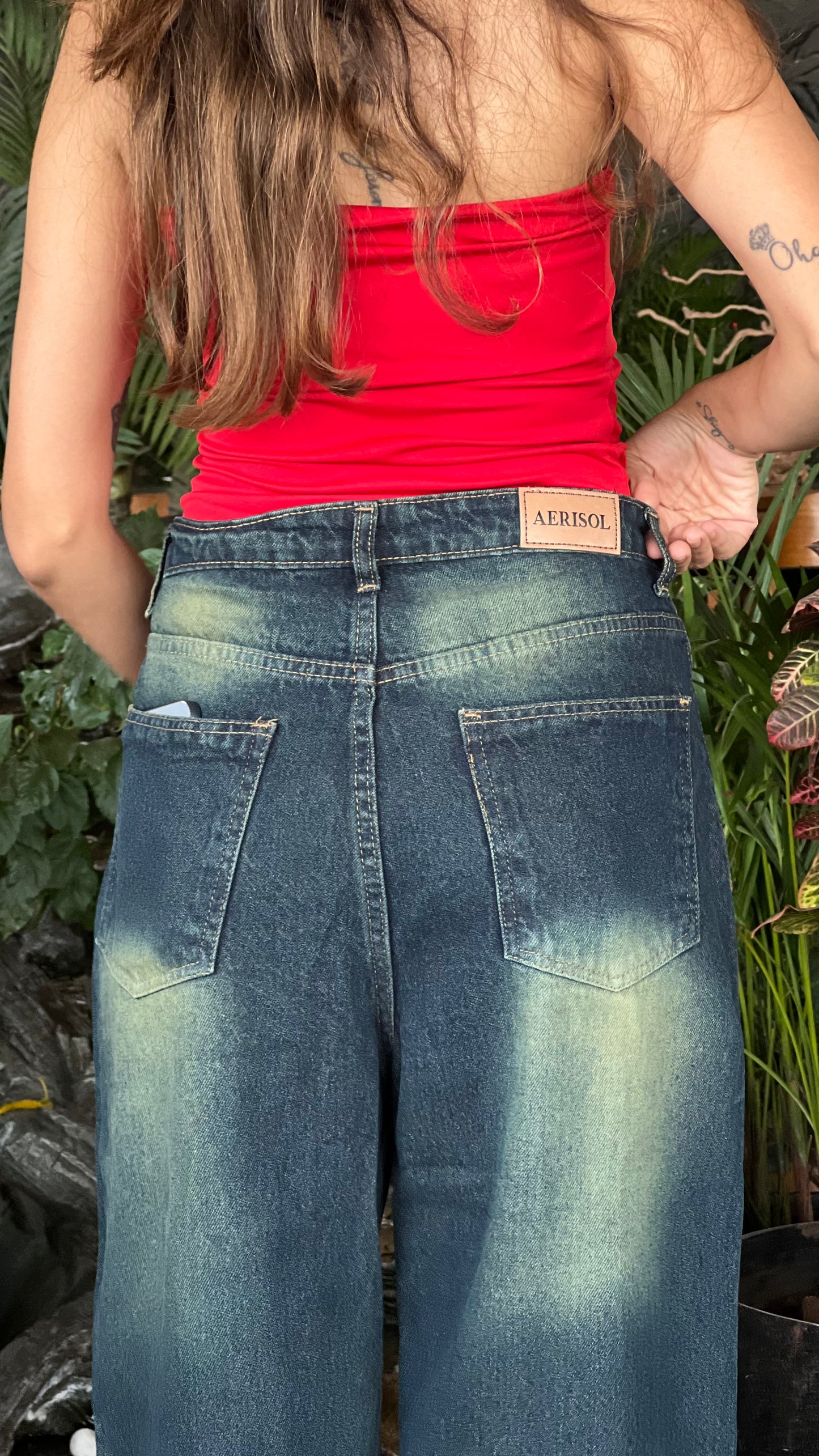 VINTAGE GREEN WASH BAGGY JEANS