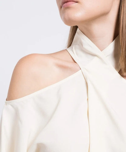 Ivory Cold-Shoulder Drape Co-ord Set