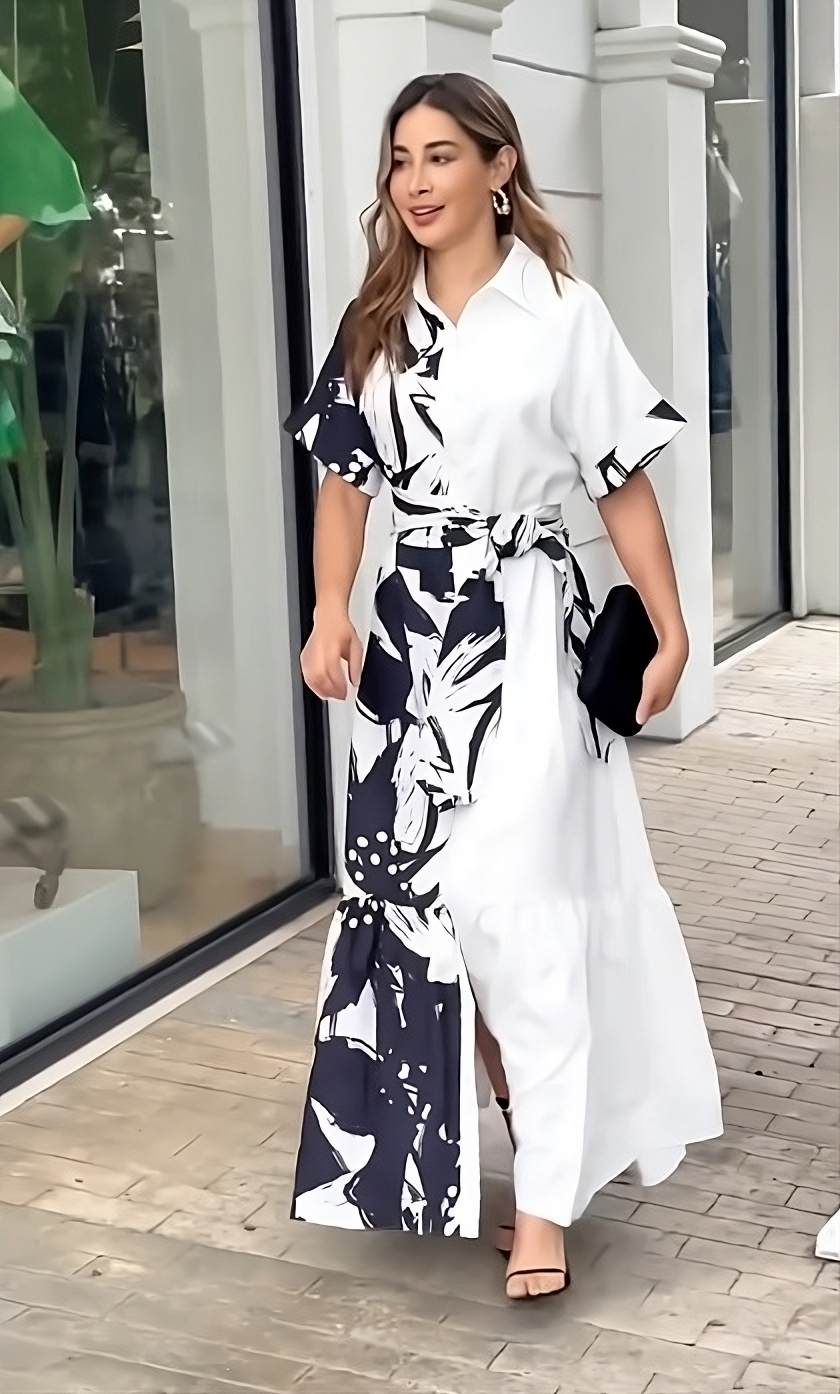 Monochrome Bloom Wrap Dress