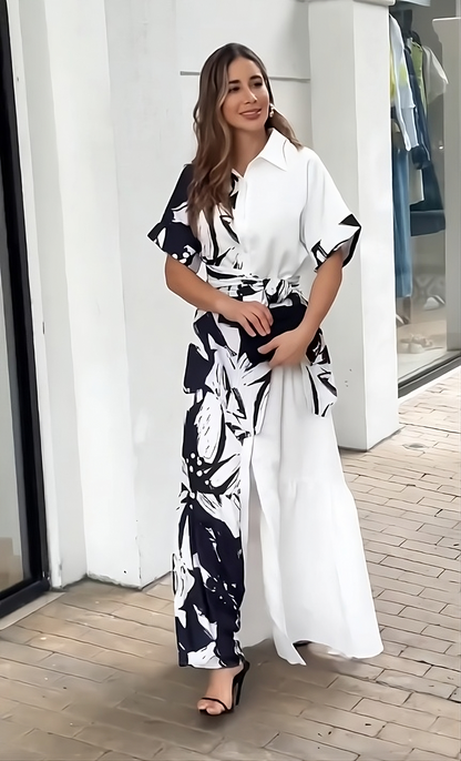 Monochrome Bloom Wrap Dress