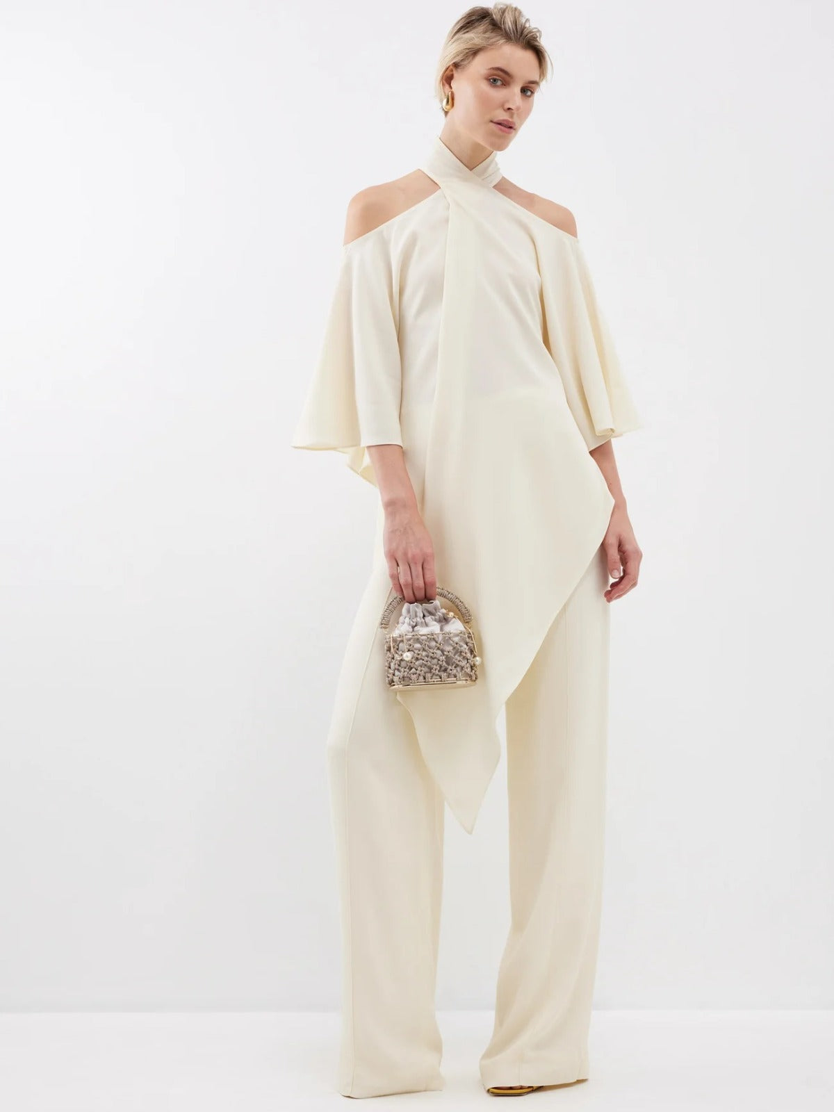 Ivory Cold-Shoulder Drape Co-ord Set