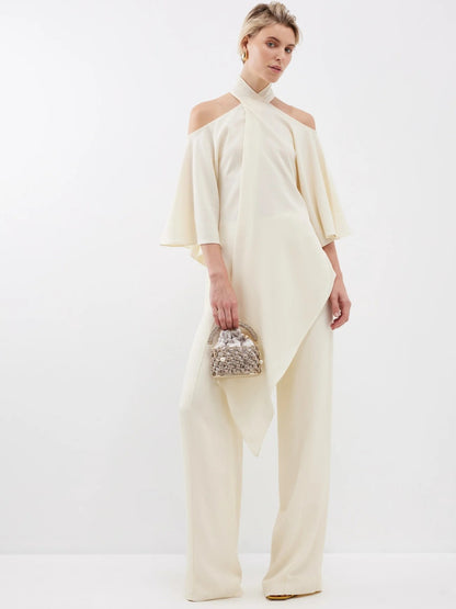 Ivory Cold-Shoulder Drape Co-ord Set