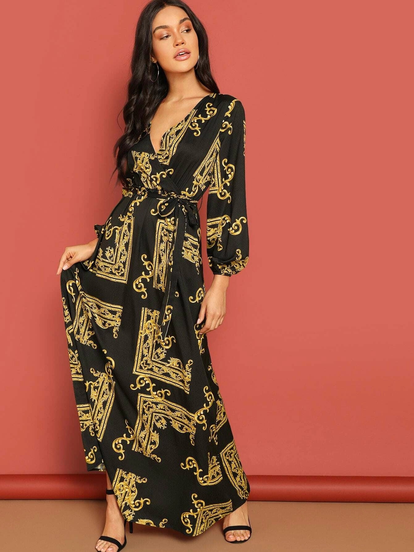 Baroque Noir Wrap Maxi