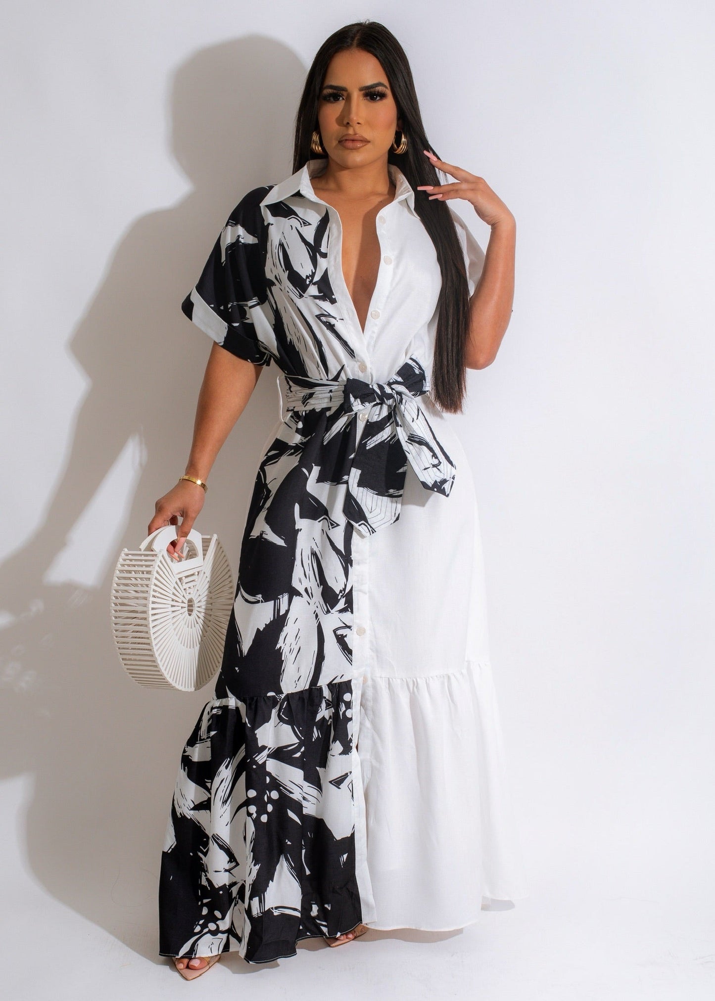 Monochrome Bloom Wrap Dress