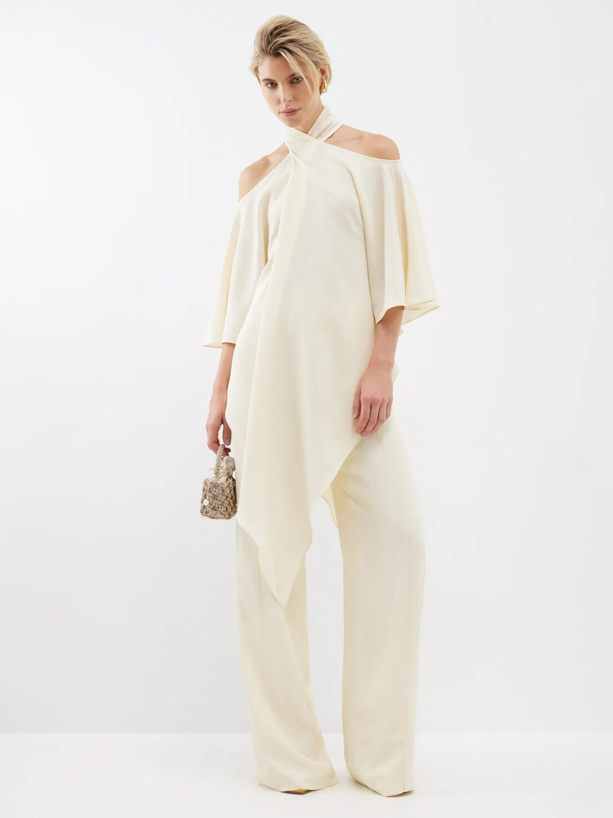 Ivory Cold-Shoulder Drape Co-ord Set