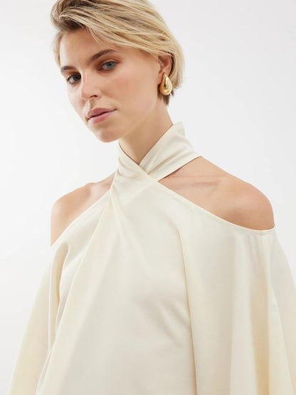 Ivory Cold-Shoulder Drape Co-ord Set