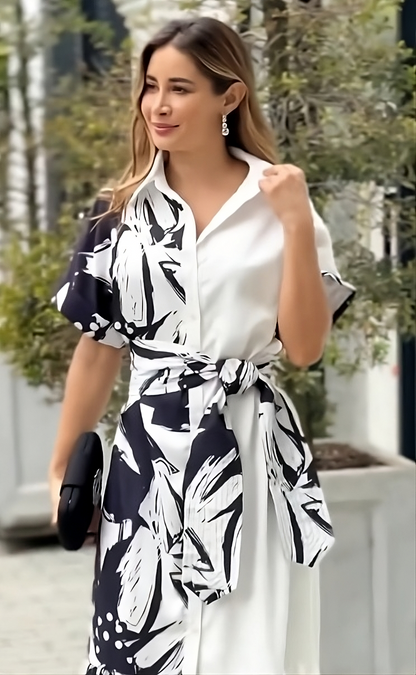 Monochrome Bloom Wrap Dress