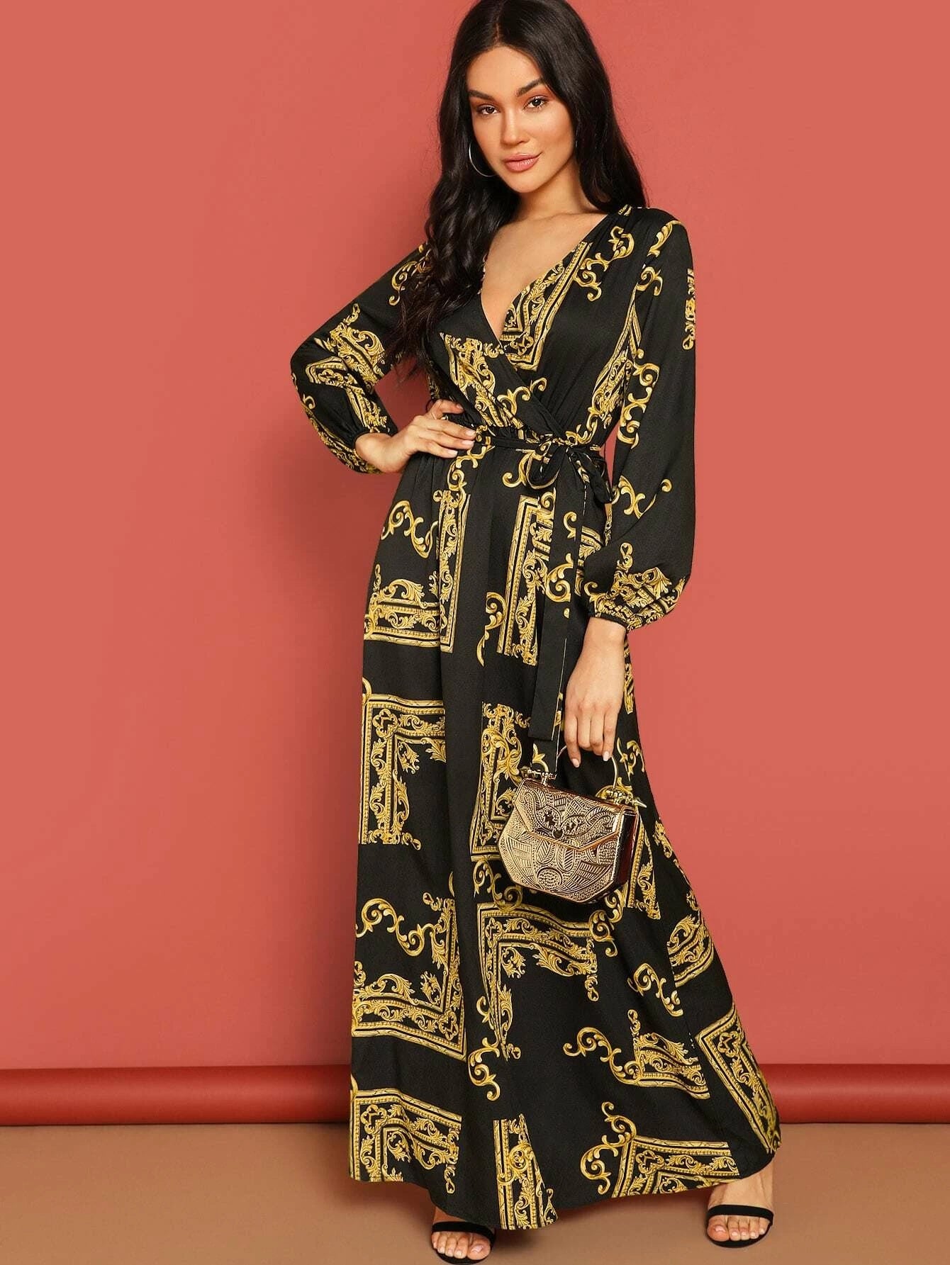 Baroque Noir Wrap Maxi