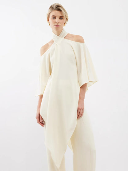 Ivory Cold-Shoulder Drape Co-ord Set