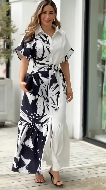Monochrome Bloom Wrap Dress