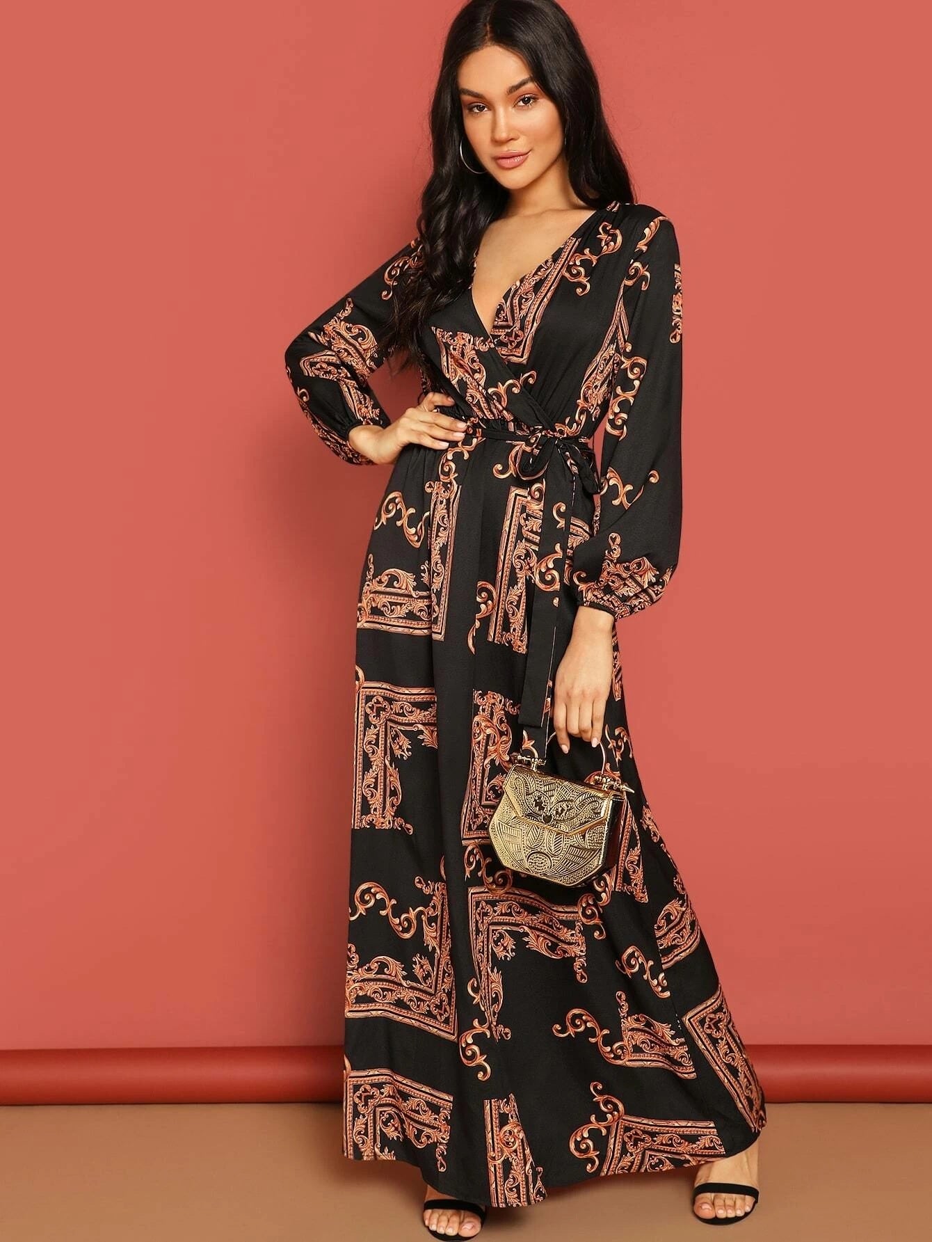 Baroque Noir Wrap Maxi