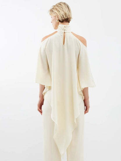 Ivory Cold-Shoulder Drape Co-ord Set