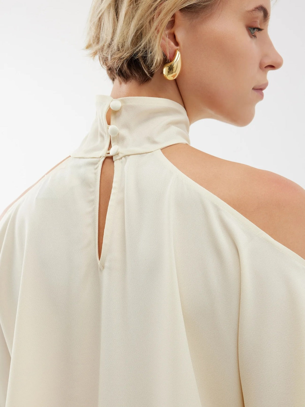 Ivory Cold-Shoulder Drape Co-ord Set