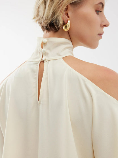 Ivory Cold-Shoulder Drape Co-ord Set