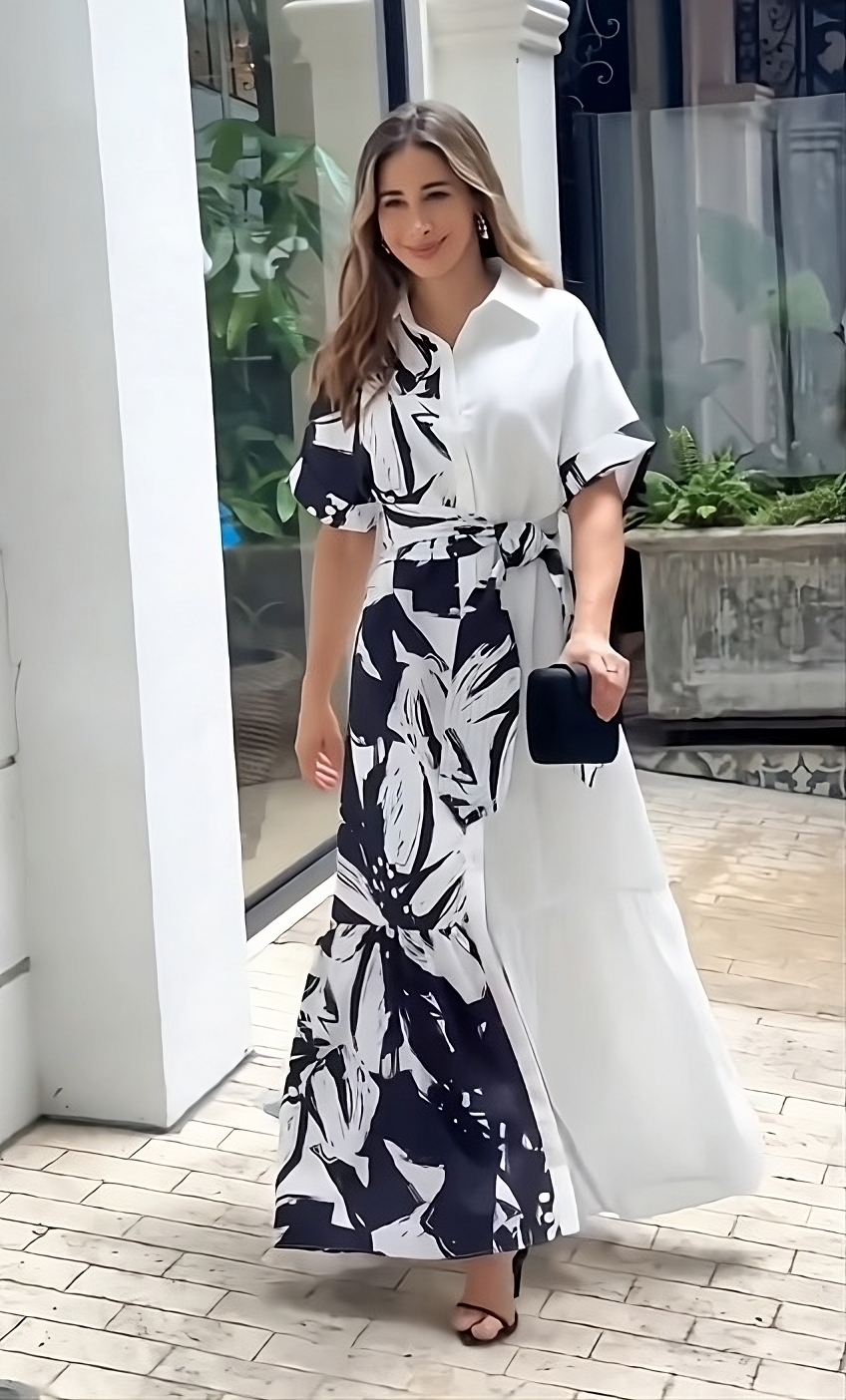 Monochrome Bloom Wrap Dress