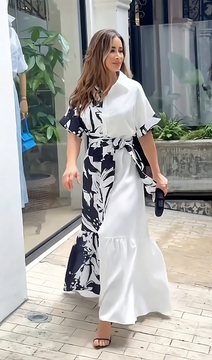 Monochrome Bloom Wrap Dress