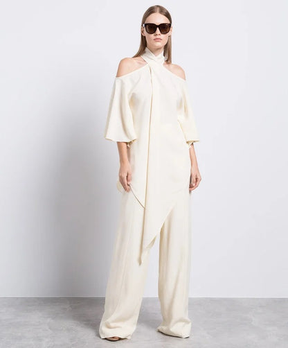 Ivory Cold-Shoulder Drape Co-ord Set
