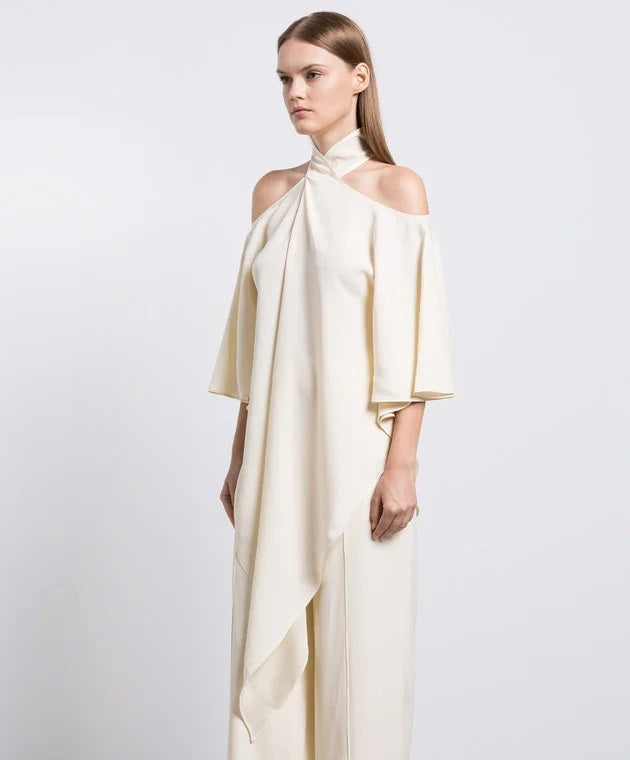 Ivory Cold-Shoulder Drape Co-ord Set