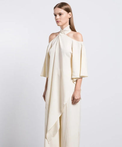 Ivory Cold-Shoulder Drape Co-ord Set