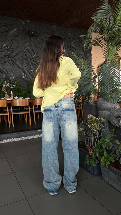 BAGGY FADED INDIGO WASH JEANS