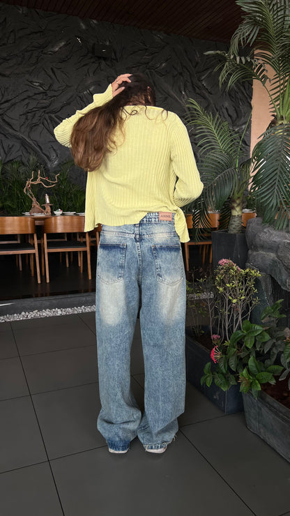 BAGGY FADED INDIGO WASH JEANS