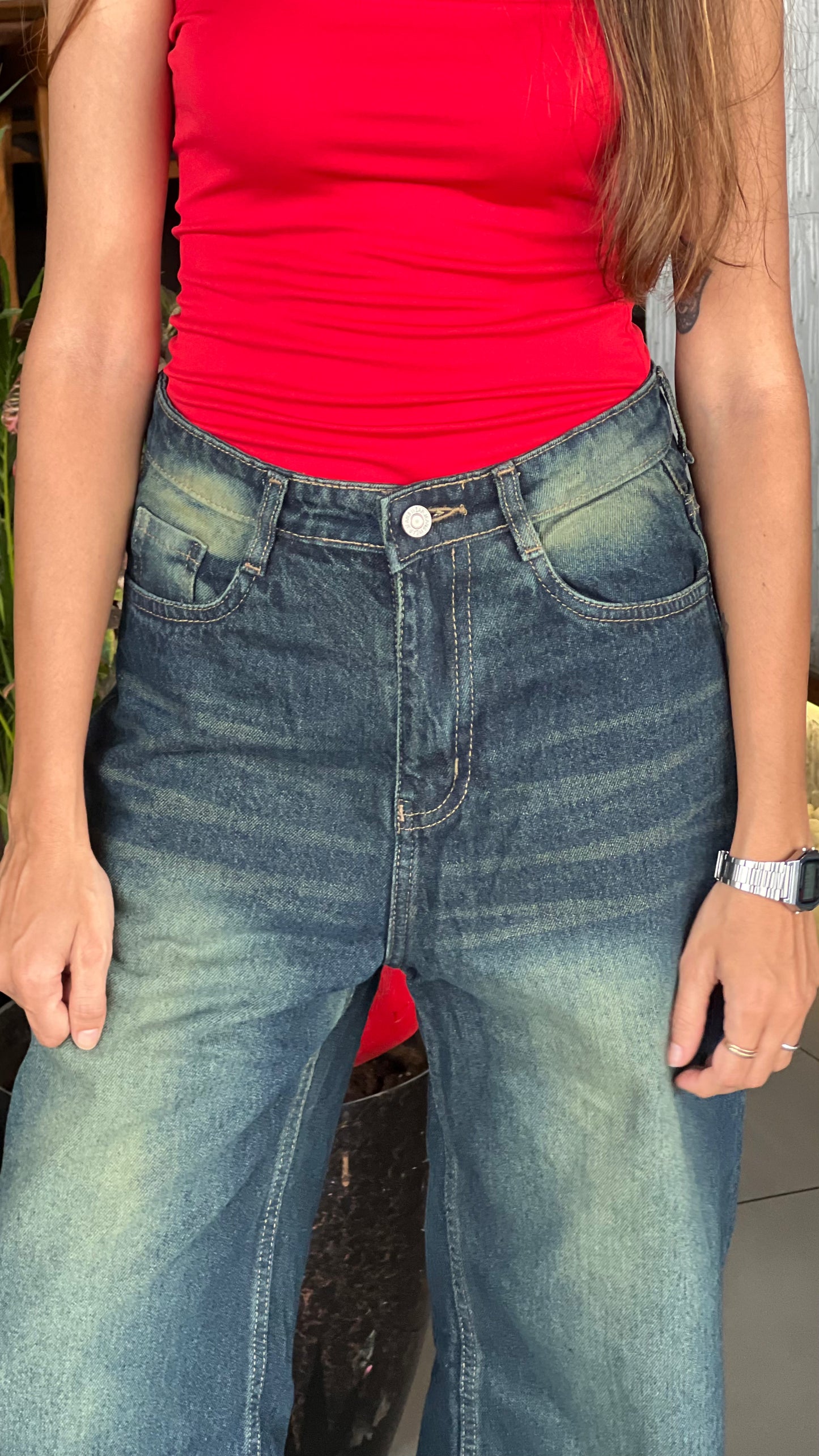 VINTAGE GREEN WASH BAGGY JEANS