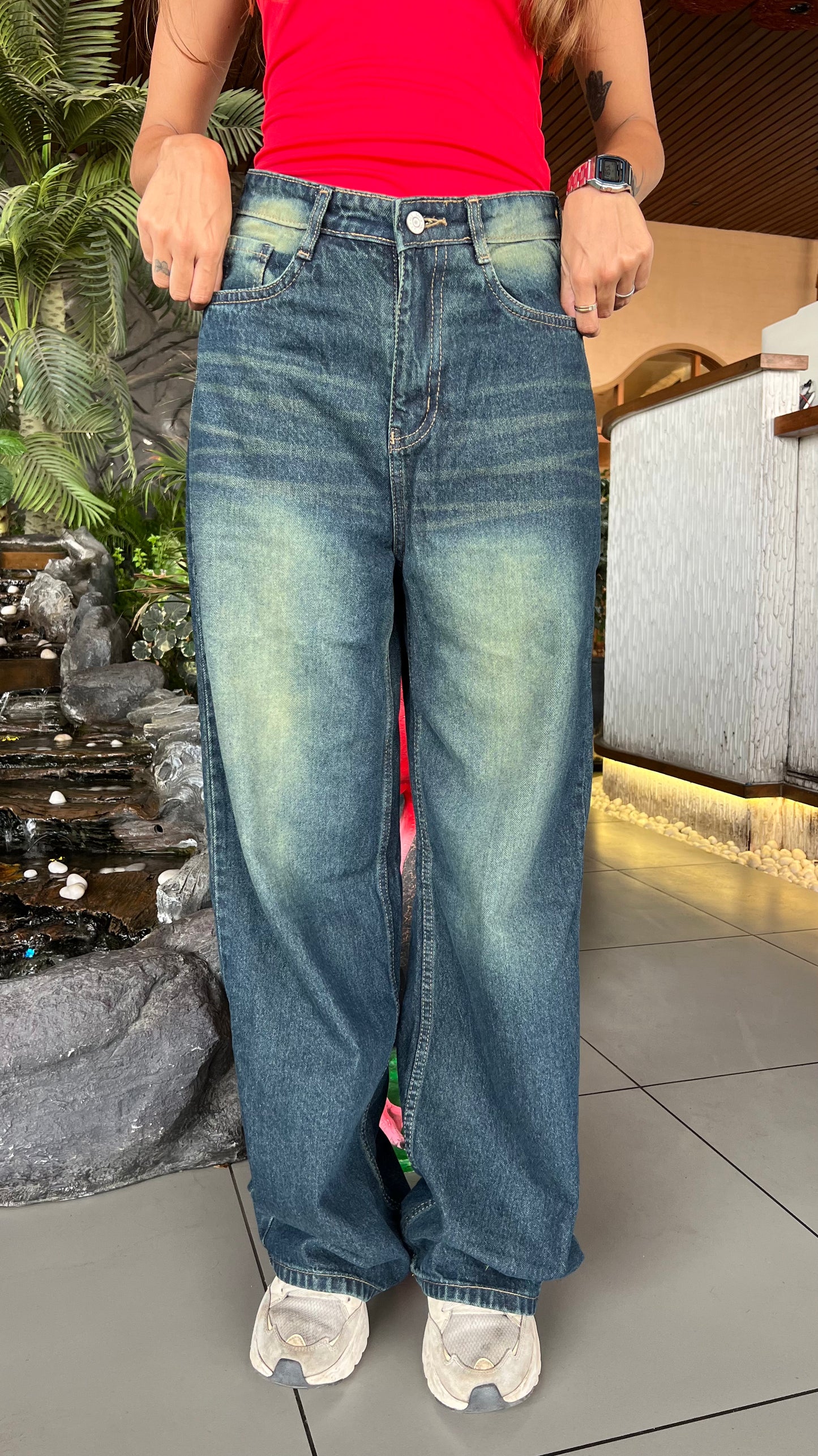 VINTAGE GREEN WASH BAGGY JEANS