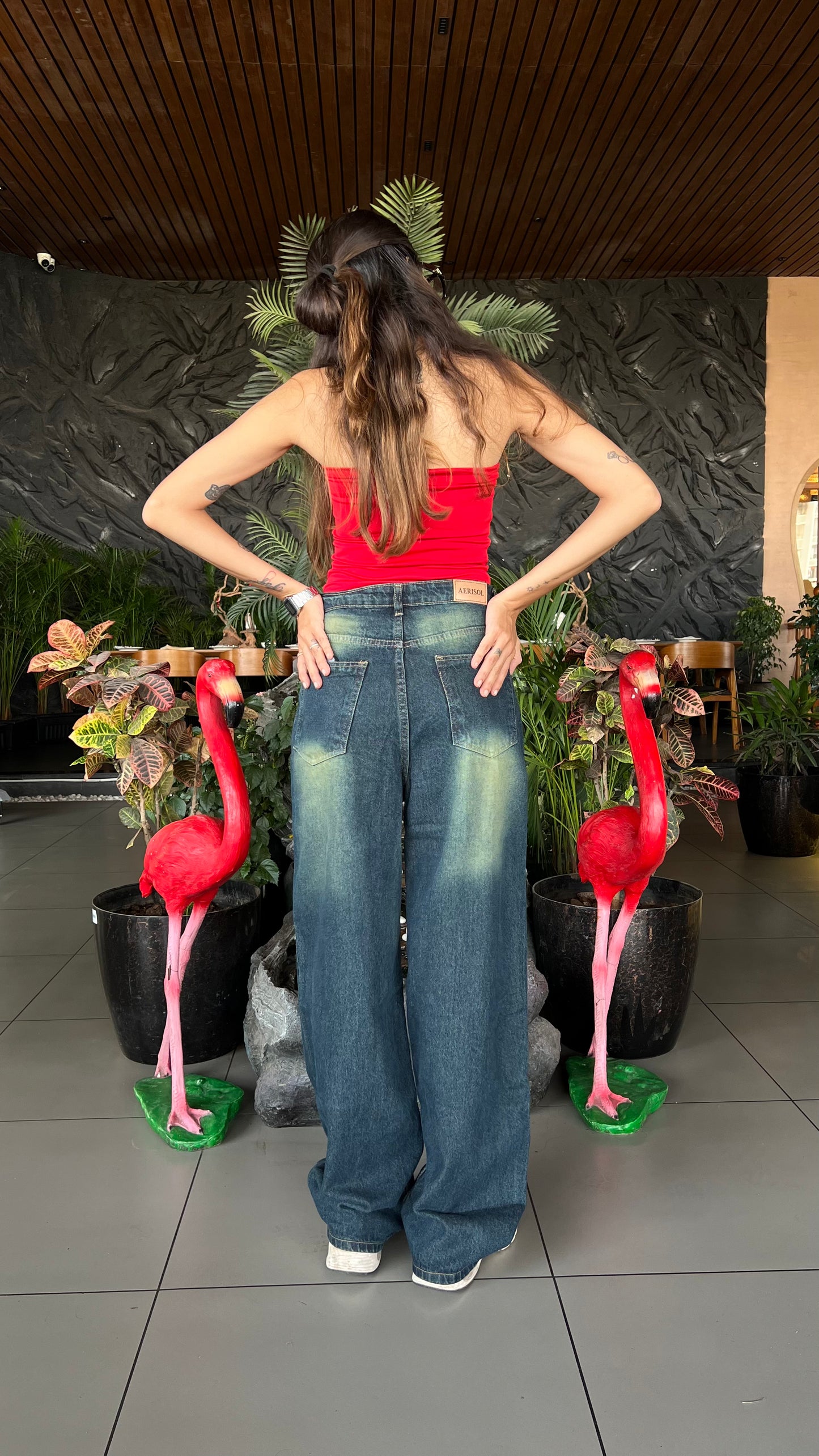 VINTAGE GREEN WASH BAGGY JEANS