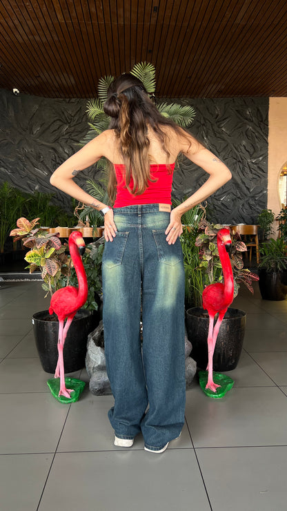 VINTAGE GREEN WASH BAGGY JEANS