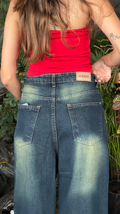 VINTAGE GREEN WASH BAGGY JEANS